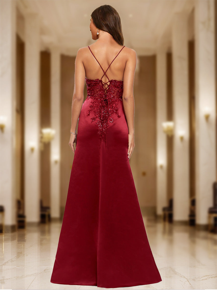 Sheath/Column V-Neck Sleeveless Split Side Formal Dresses