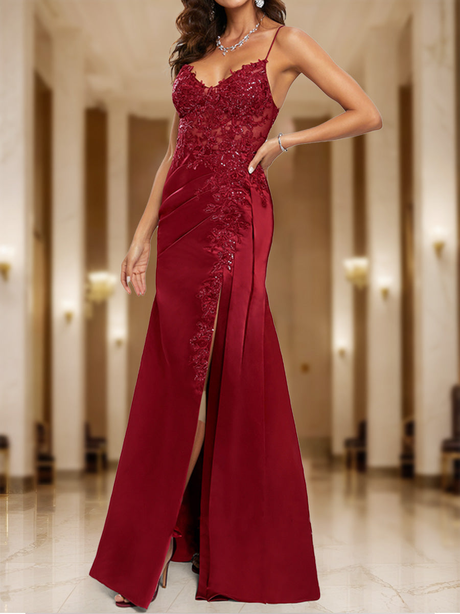 Sheath/Column V-Neck Sleeveless Split Side Formal Dresses