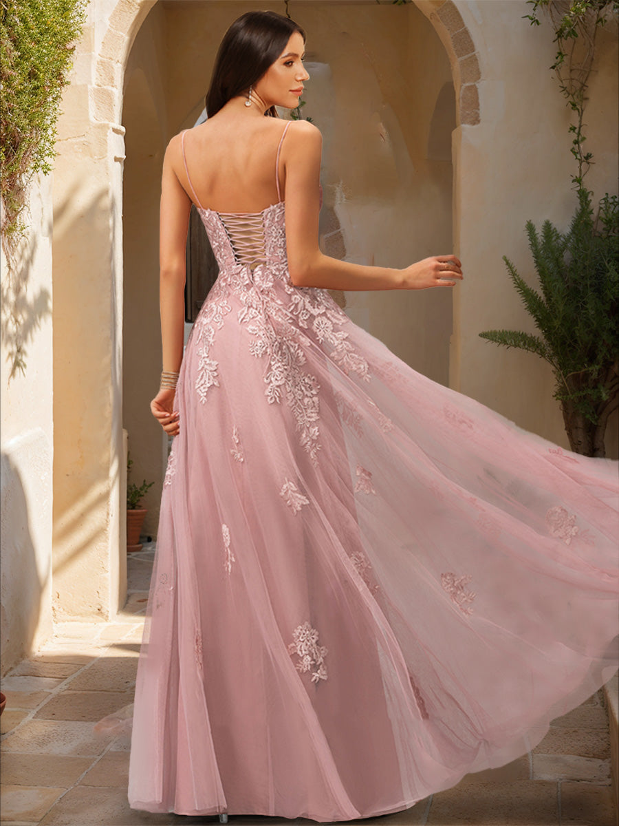 A-Line/Princess V-Neck Sleeveless Applique Formal Dresses