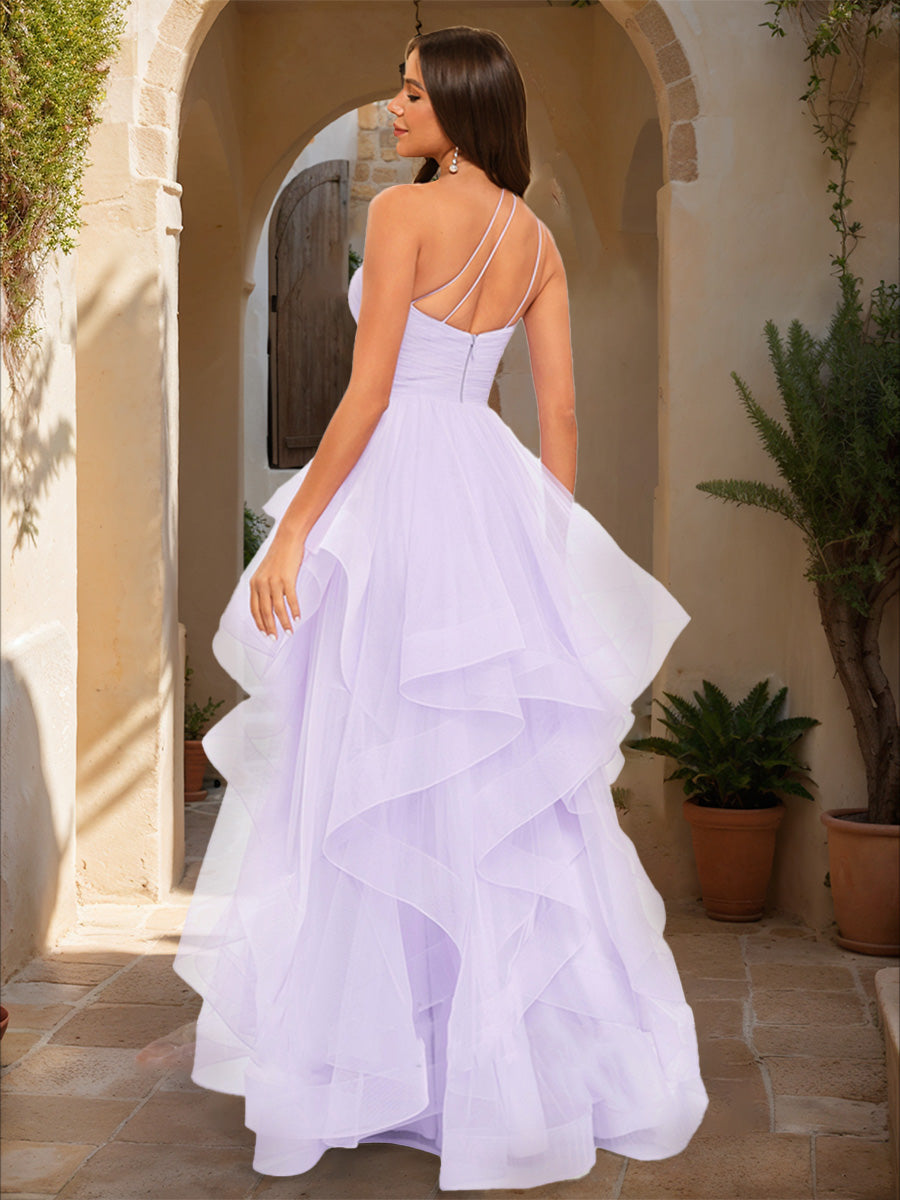 Ball Gown One-Shoulder Sleeveless Tiered Formal Dresses