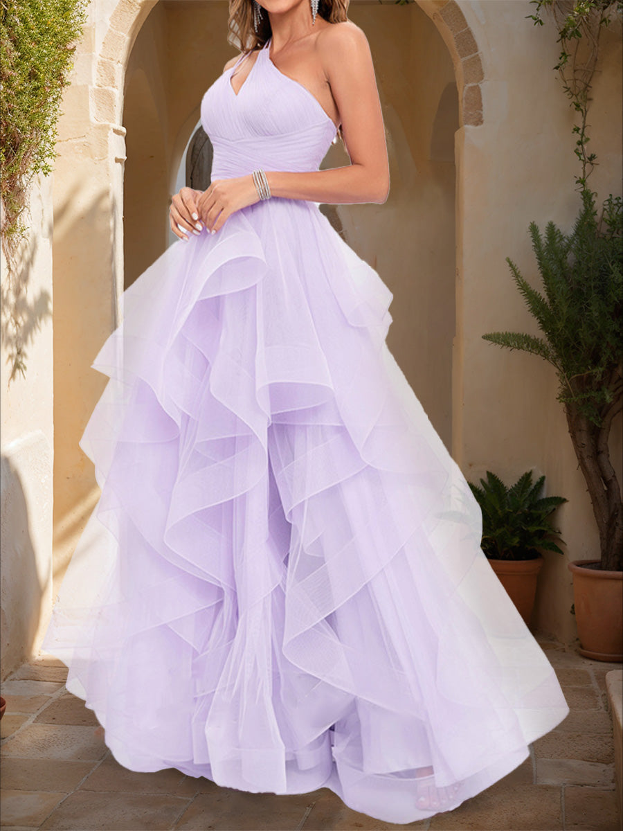 Ball Gown One-Shoulder Sleeveless Tiered Formal Dresses