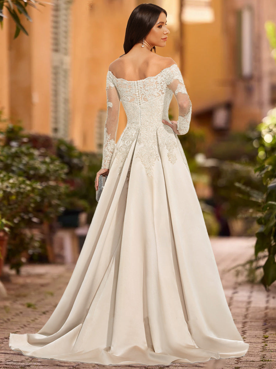 A-Line/Princess Off-the-Shoulder Long Sleeves Sequins Formal Dresses