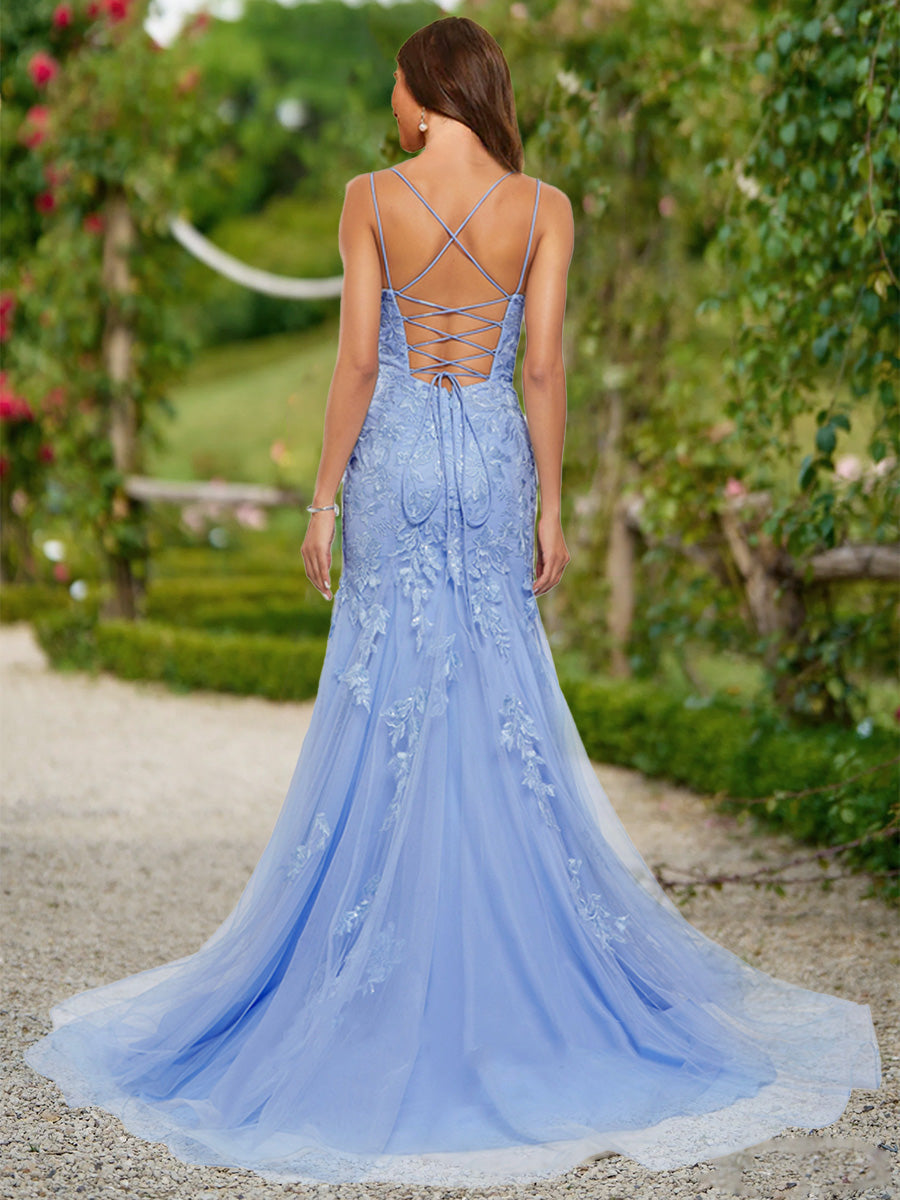 Trumpet/Mermaid V-Neck Sleeveless Sequins Formal Dresses
