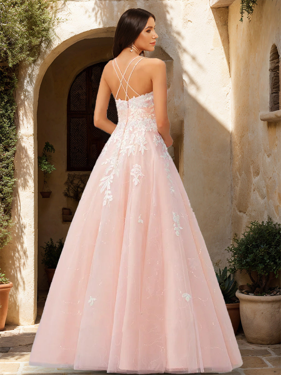 A-Line/Princess Scoop Sleeveless Applique Formal Dresses