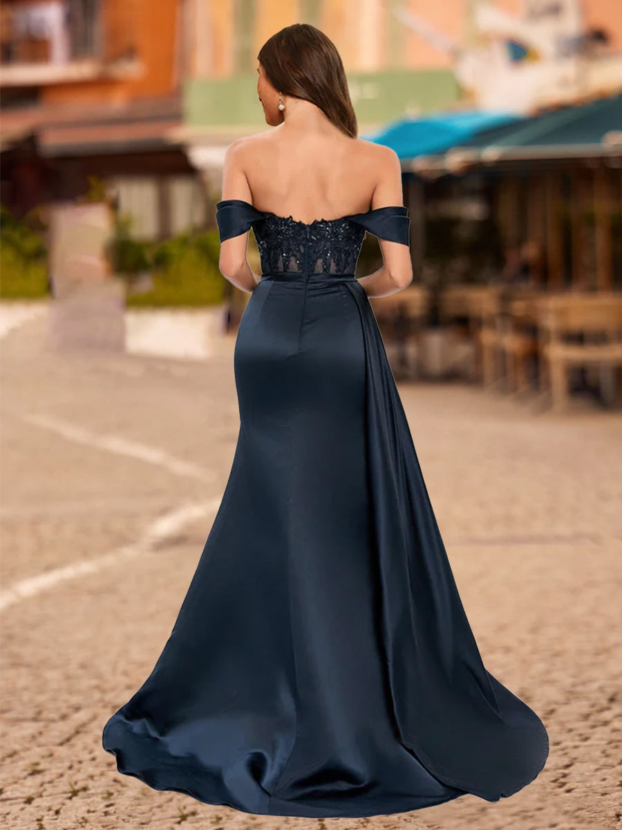 Trumpet/Mermaid Off-the-Shoulder Short Sleeves Sequins Formal Dresses