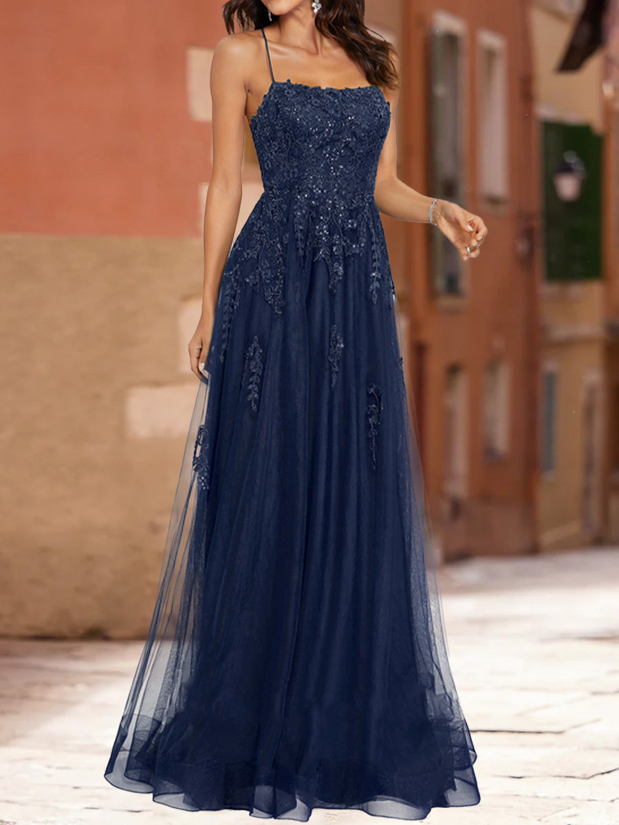 A-Line/Princess Scoop Sleeveless Applique Formal Dresses