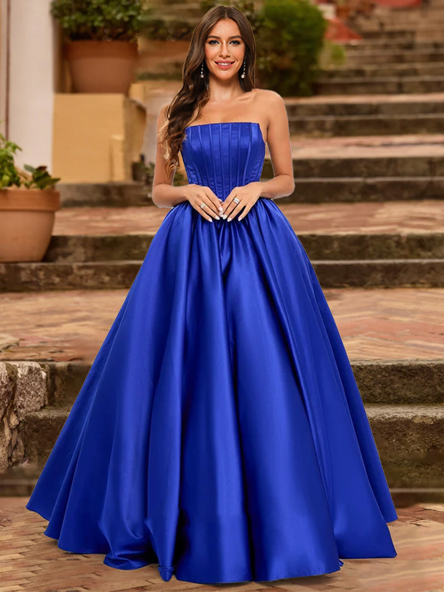 Ball Gown Strapless Sleeveless Ruched Formal Dresses