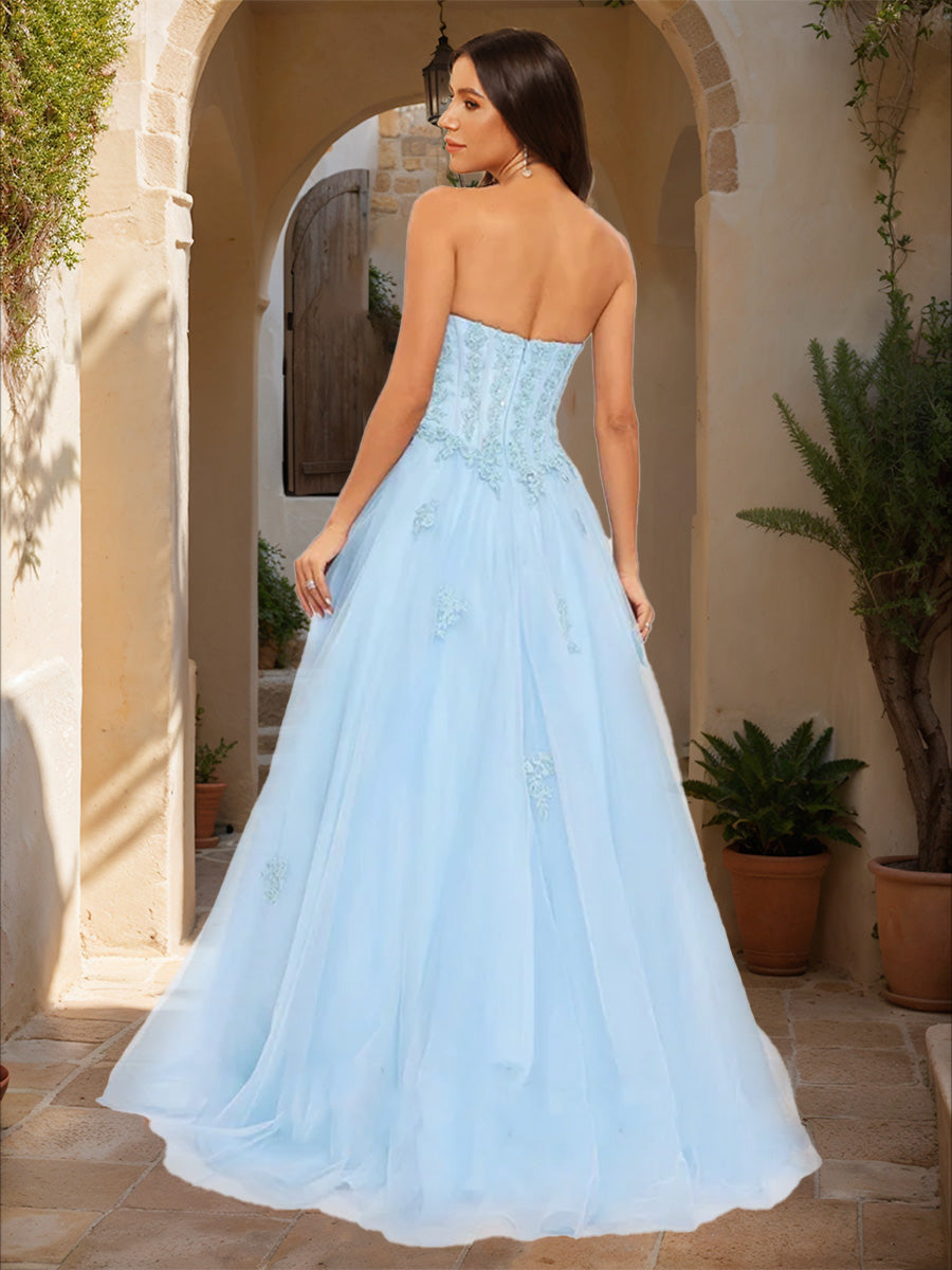 Ball Gown Strapless Sleeveless Applique Formal Dresses
