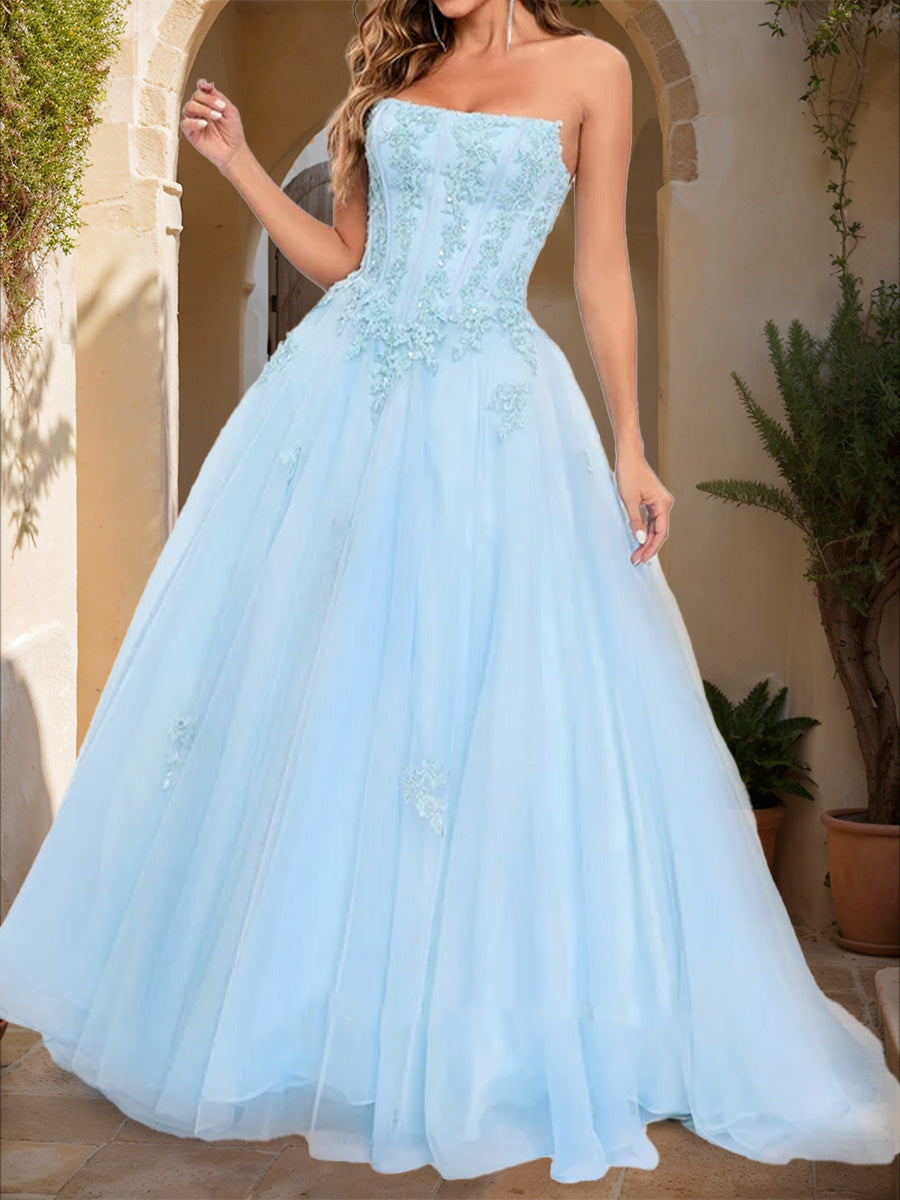 Ball Gown Strapless Sleeveless Applique Formal Dresses