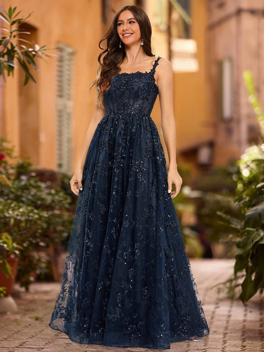 A-Line/Princess Scoop Sleeveless Sequins Formal Dresses