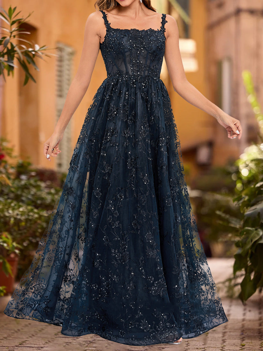 A-Line/Princess Scoop Sleeveless Sequins Formal Dresses