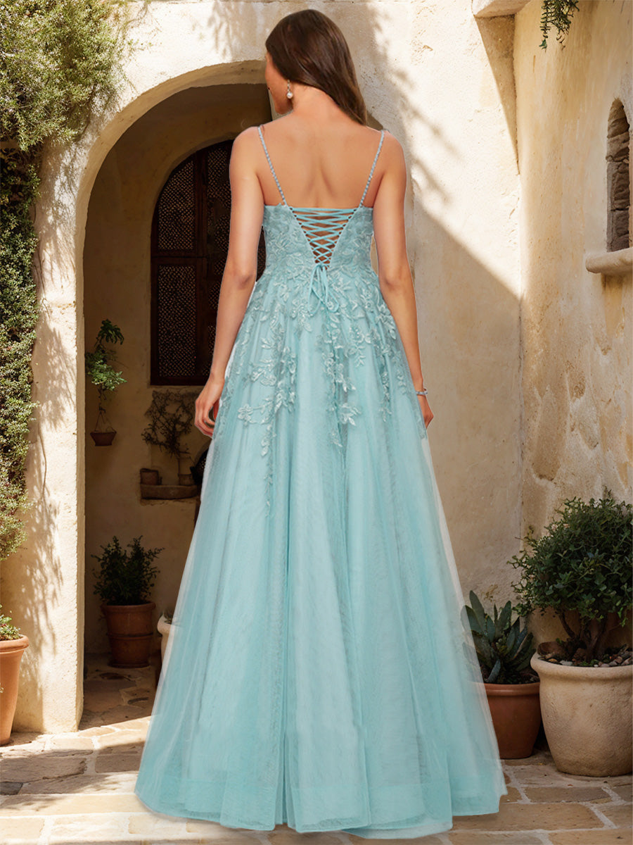 A-Line/Princess Scoop Sleeveless Applique Formal Dresses