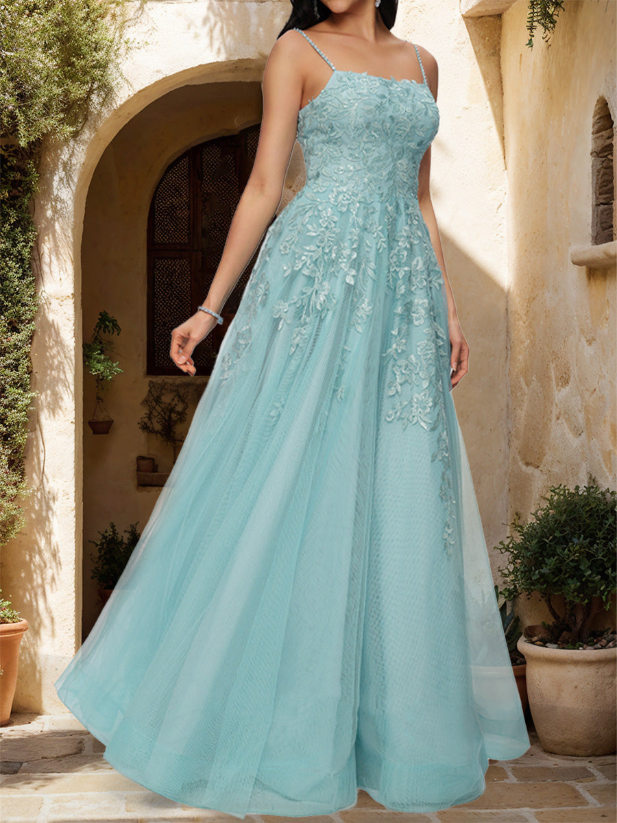 A-Line/Princess Scoop Sleeveless Applique Formal Dresses