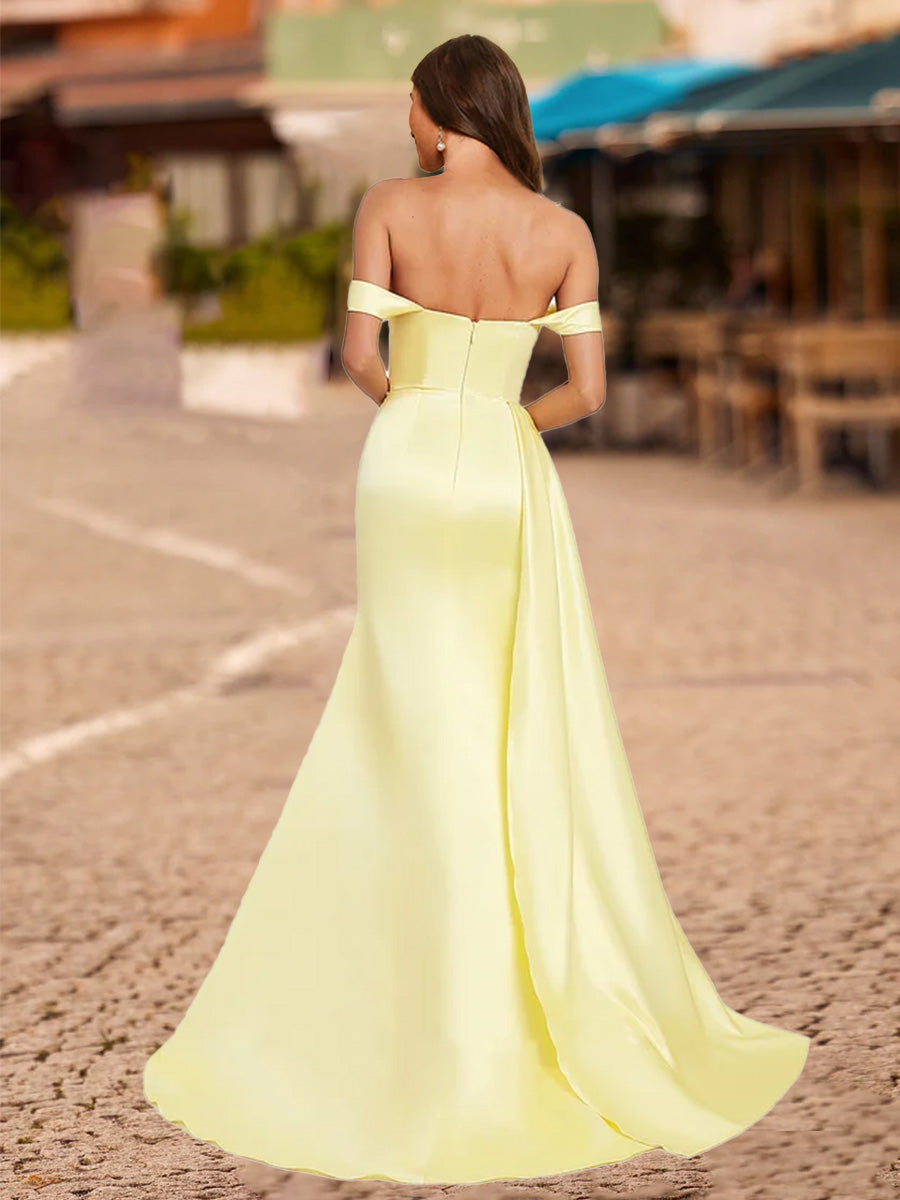 Trumpet/Mermaid Off-the-Shoulder Short Sleeves Split Side Formal Dresses