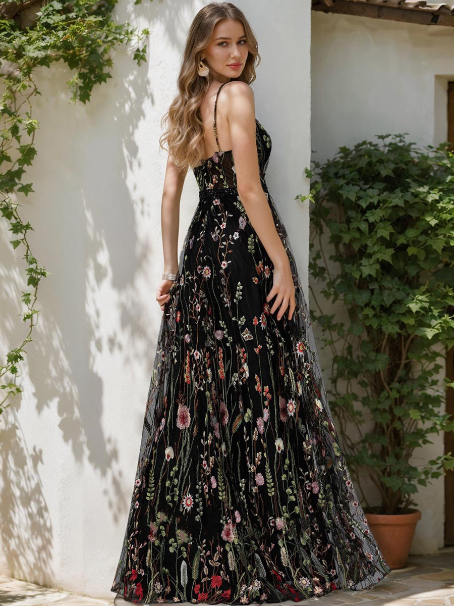A-Line/Princess V-Neck Sleeveless Beading Formal Dresses
