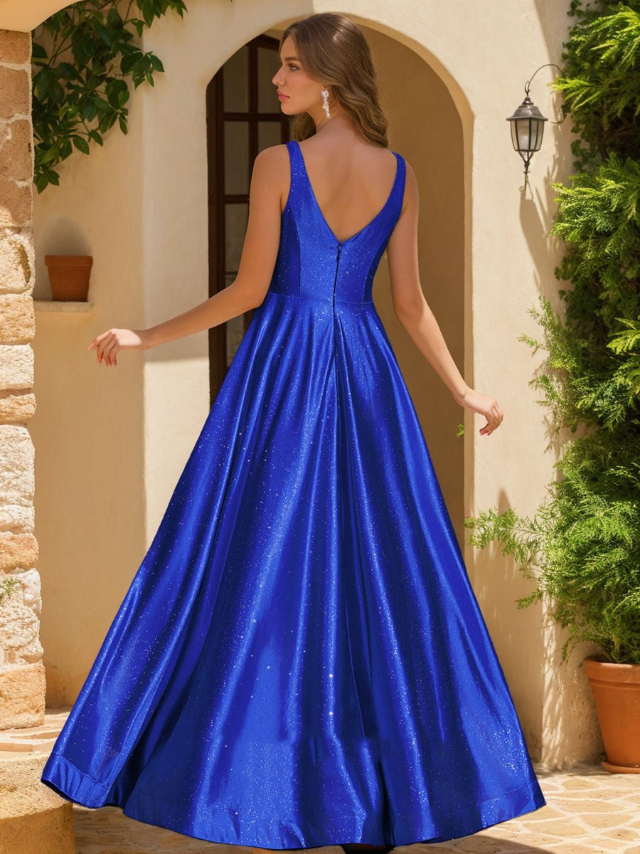 A-Line/Princess V-Neck Sleeveless Split Side Formal Dresses