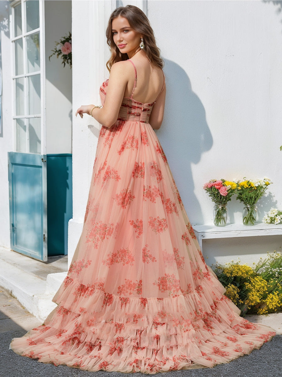 Ball Gown Sweetheart Sleeveless Tiered Formal Dresses