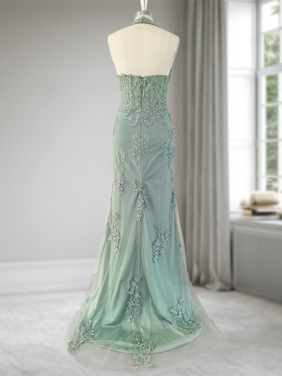 Trumpet/Mermaid Halter Sleeveless Beading Formal Dresses