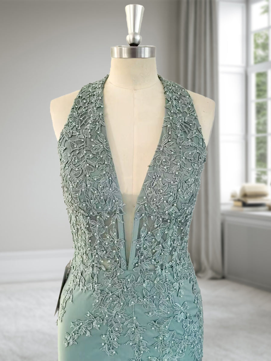 Trumpet/Mermaid Halter Sleeveless Beading Formal Dresses