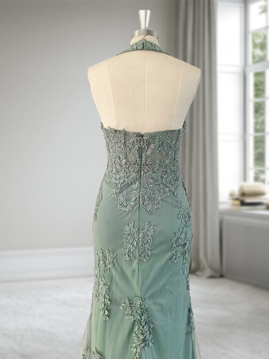 Trumpet/Mermaid Halter Sleeveless Beading Formal Dresses