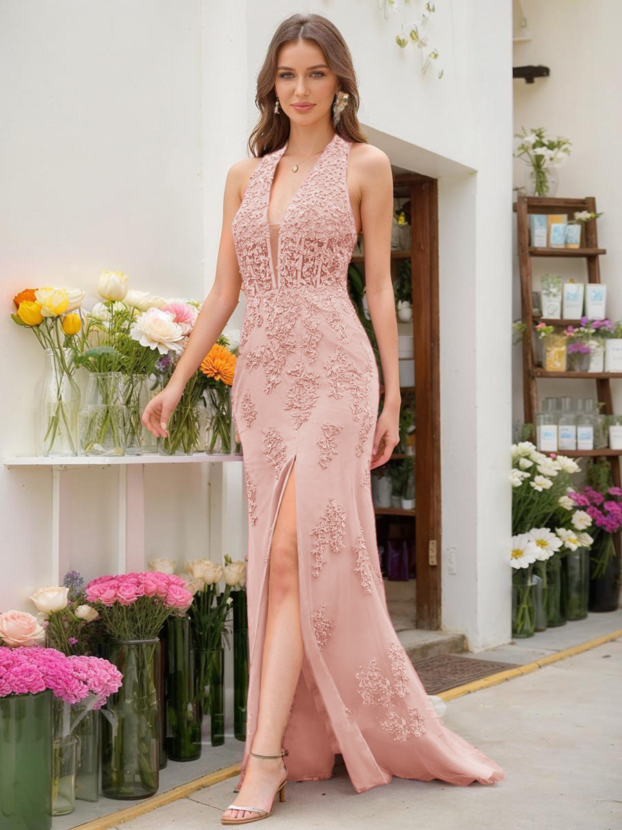 Trumpet/Mermaid Halter Sleeveless Beading Formal Dresses