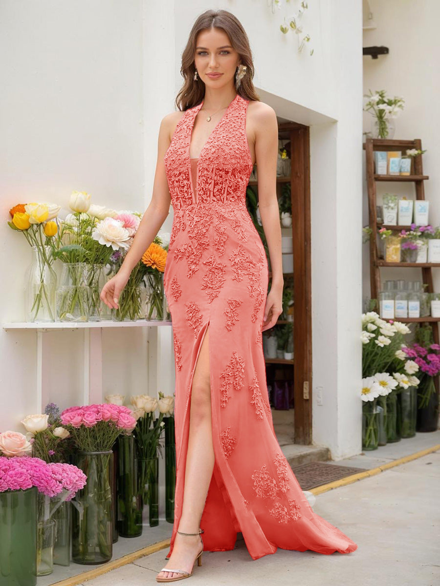 Trumpet/Mermaid Halter Sleeveless Beading Formal Dresses