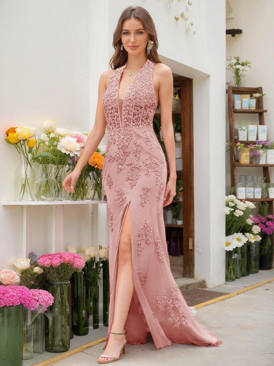 Trumpet/Mermaid Halter Sleeveless Beading Formal Dresses