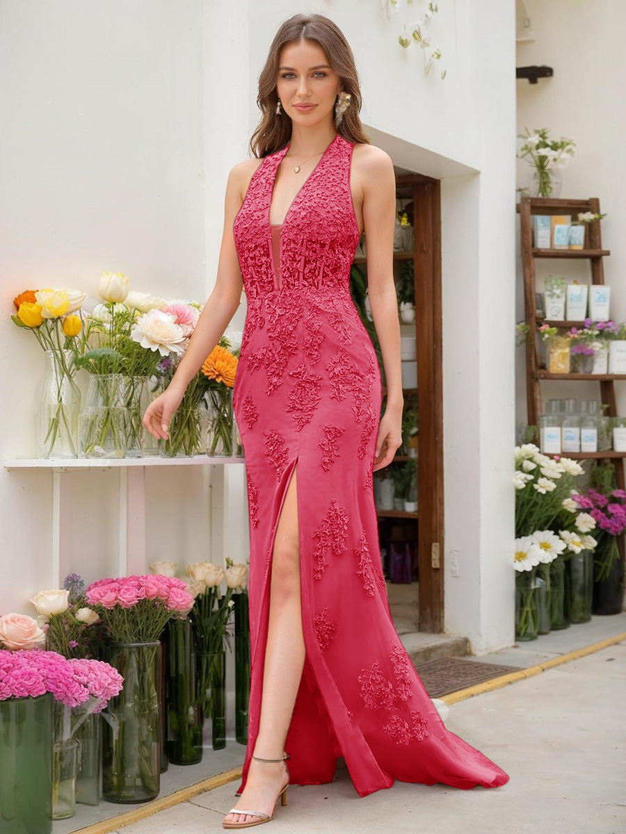 Trumpet/Mermaid Halter Sleeveless Beading Formal Dresses