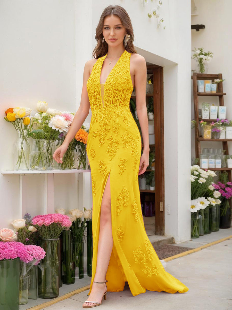 Trumpet/Mermaid Halter Sleeveless Beading Formal Dresses