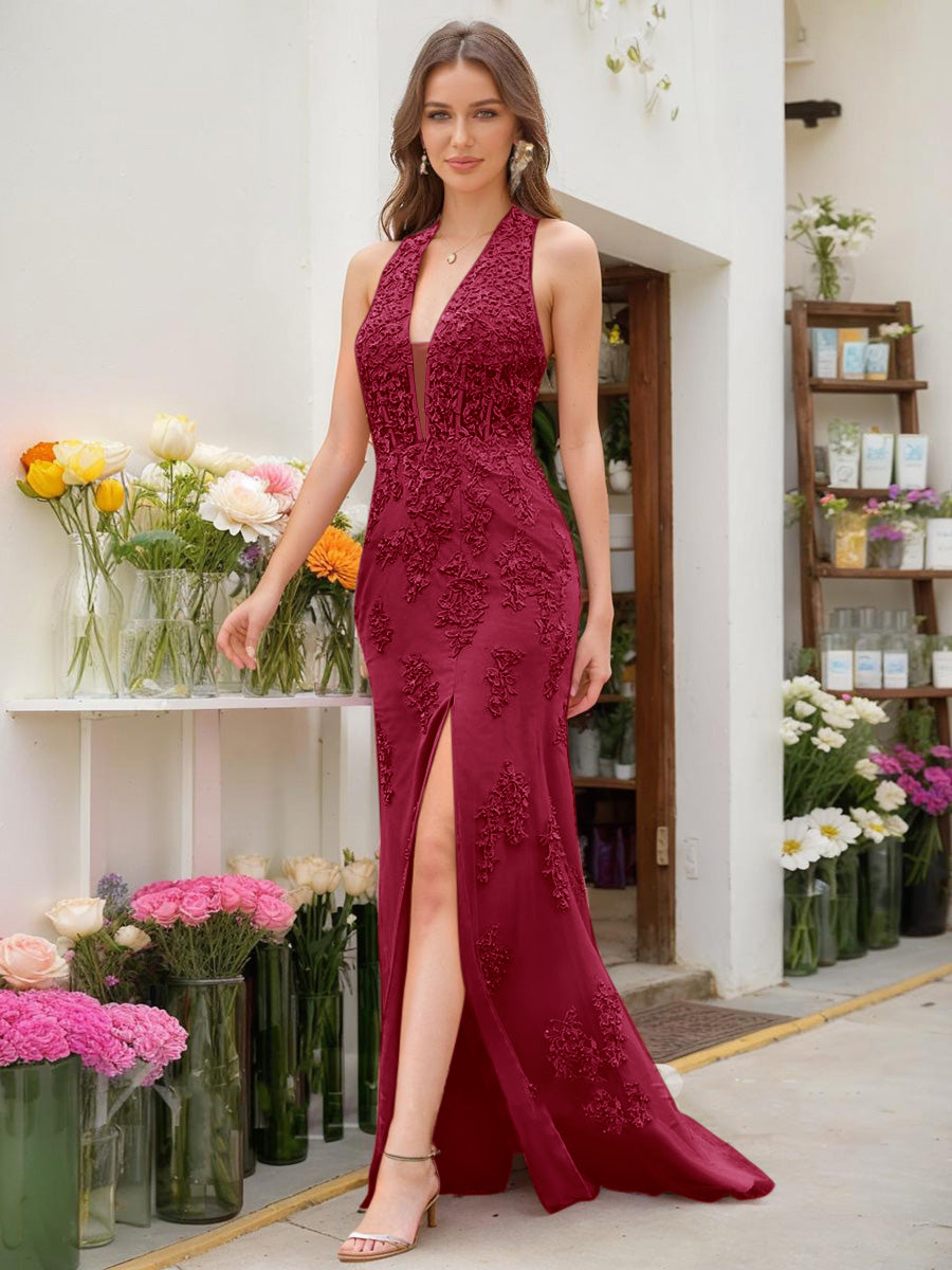 Trumpet/Mermaid Halter Sleeveless Beading Formal Dresses