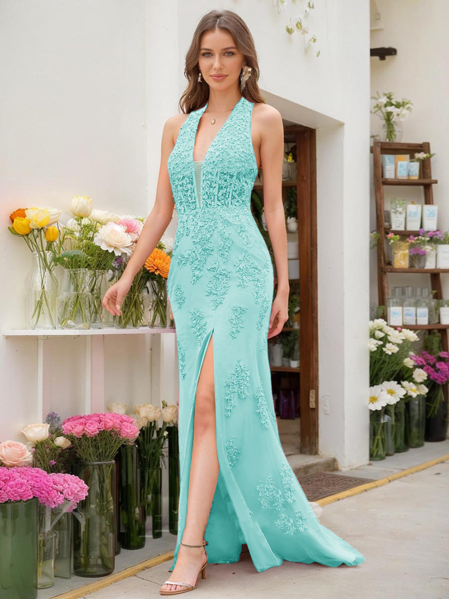 Trumpet/Mermaid Halter Sleeveless Beading Formal Dresses