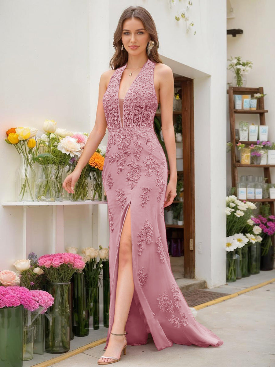 Trumpet/Mermaid Halter Sleeveless Beading Formal Dresses