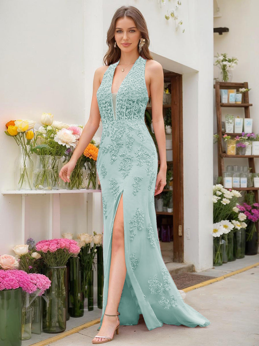 Trumpet/Mermaid Halter Sleeveless Beading Formal Dresses