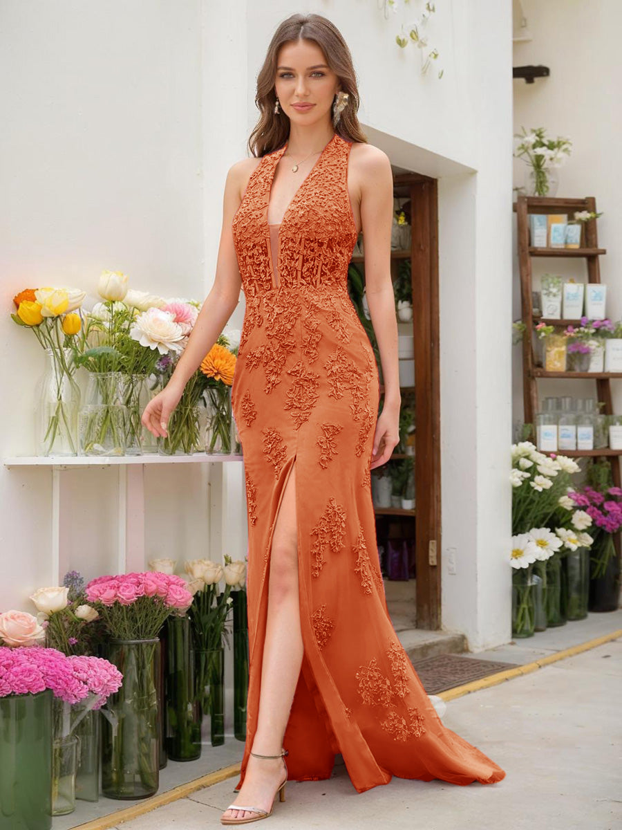 Trumpet/Mermaid Halter Sleeveless Beading Formal Dresses