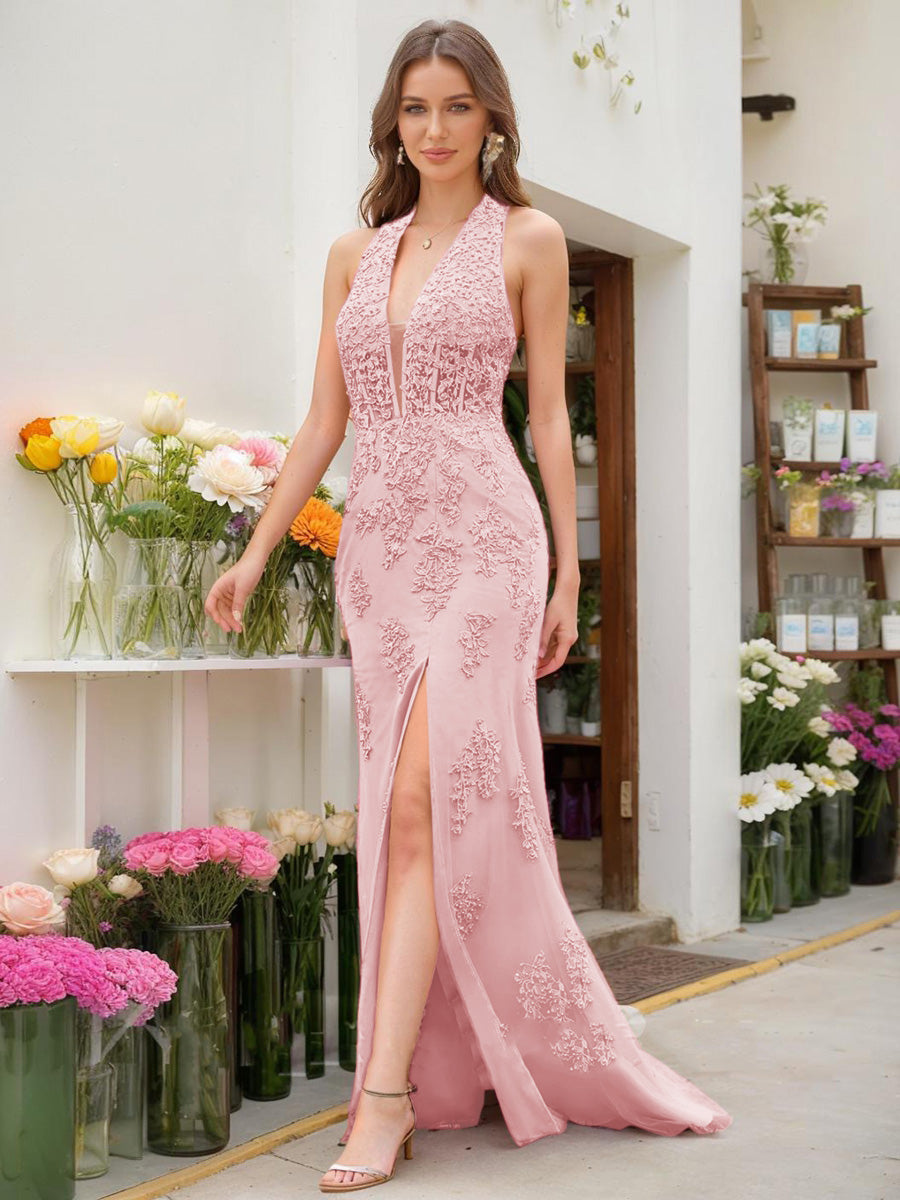 Trumpet/Mermaid Halter Sleeveless Beading Formal Dresses