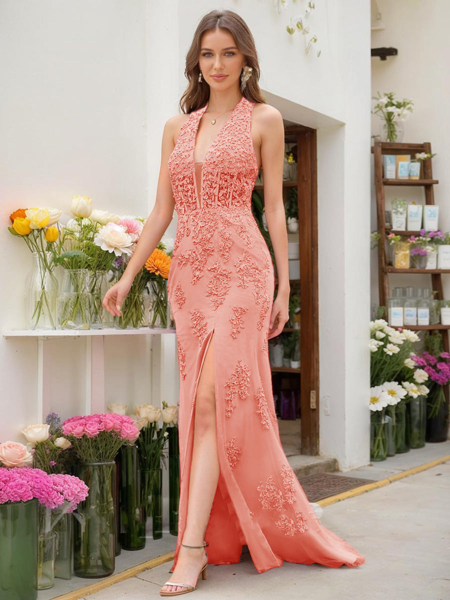Trumpet/Mermaid Halter Sleeveless Beading Formal Dresses