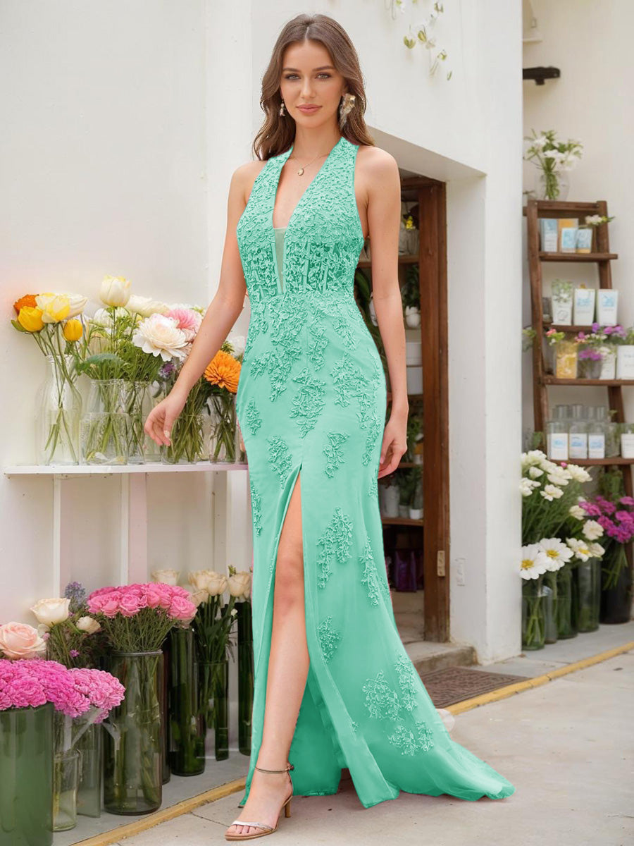 Trumpet/Mermaid Halter Sleeveless Beading Formal Dresses