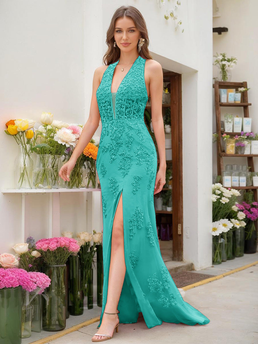 Trumpet/Mermaid Halter Sleeveless Beading Formal Dresses
