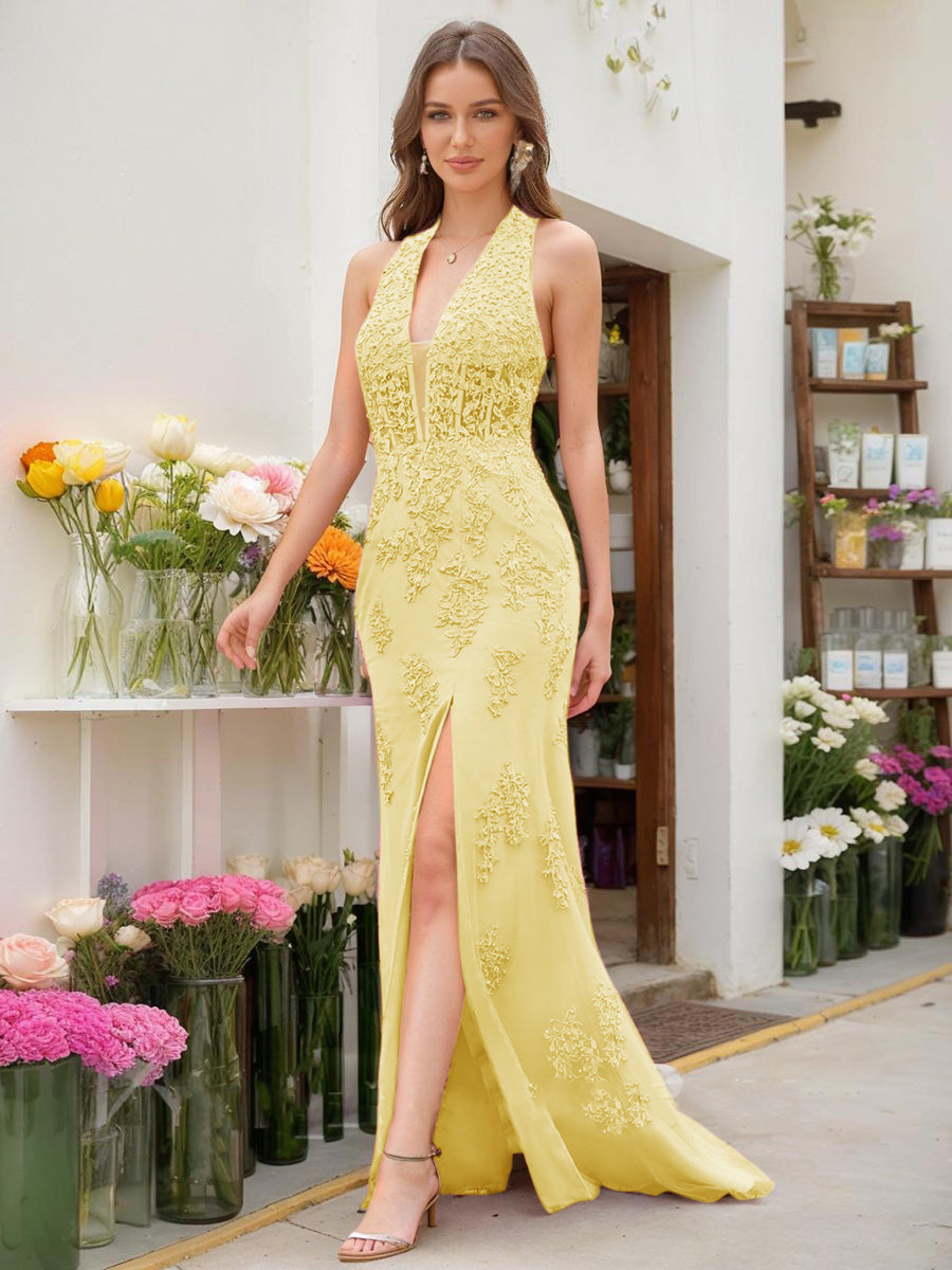 Trumpet/Mermaid Halter Sleeveless Beading Formal Dresses