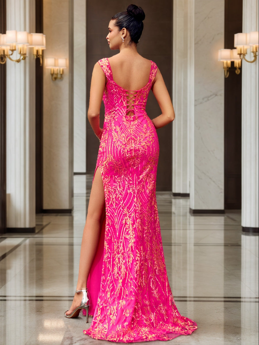 Trumpet/Mermaid V-Neck Sleeveless Sequins Formal Dresses