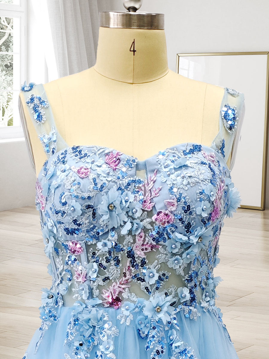Ball Gown Off the Shoulder Short Sleeves Applique Formal Dresses