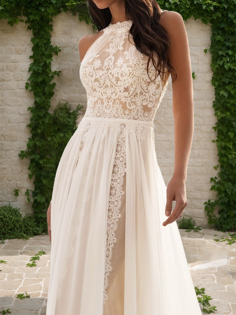 A-Line/Princess Halter Sleeveless Ruched Wedding Dresses