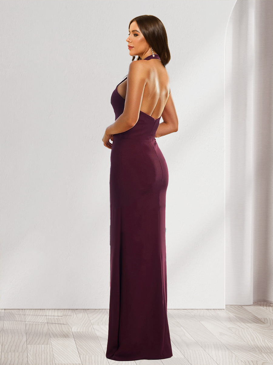 Sheath/Column Halter Sleeveless Ruched Bridesmaid Dresses