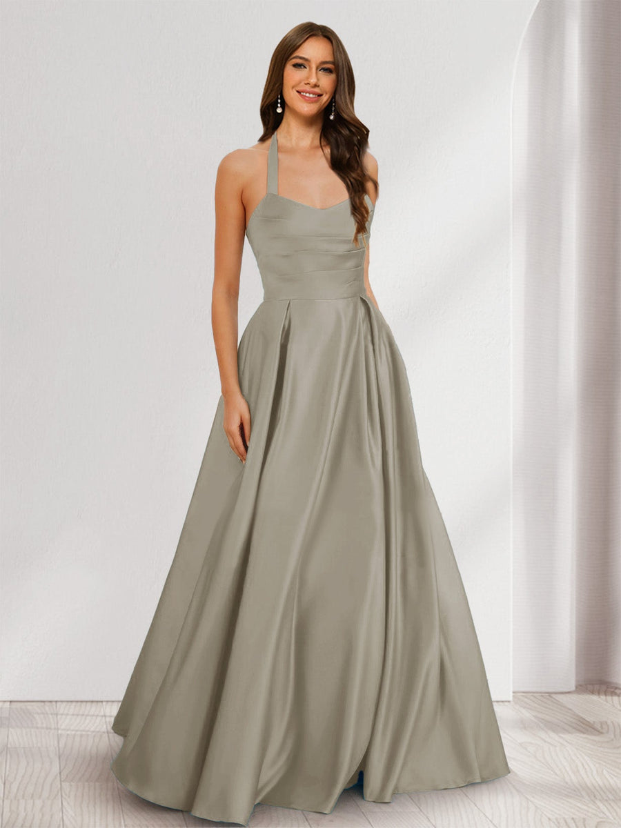 A-Line/Princess Halter Sleeveless Ruched Bridesmaid Dresses