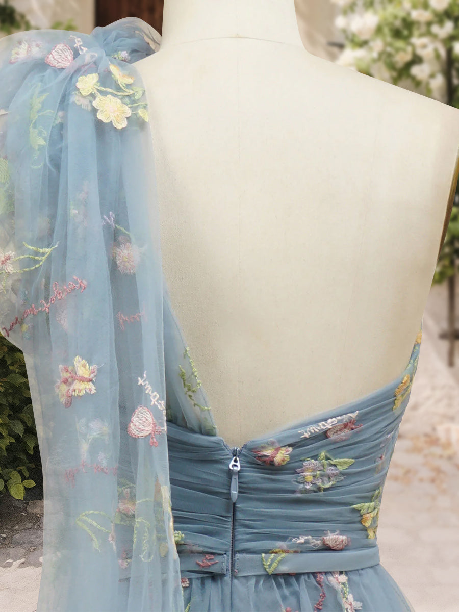 A-Line/Princess One-Shoulder Sleeveless Watteau Train Formal Dresses