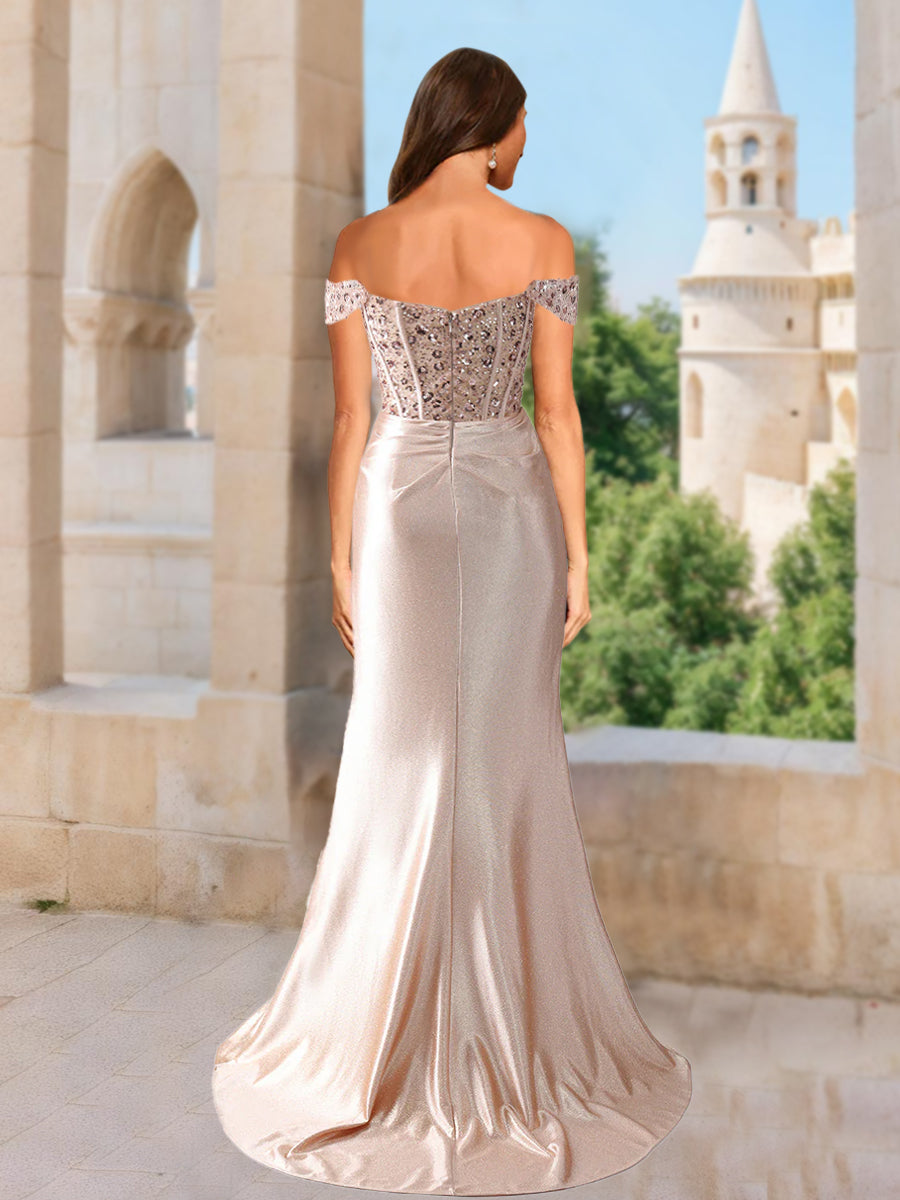 Trumpet/Mermaid Off-the-Shoulder Sleeveless Beading Formal Dresses