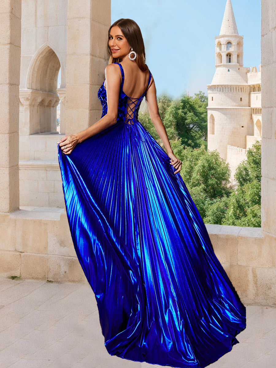 A-Line/Princess Square Neck Sleeveless Split Side Formal Dresses