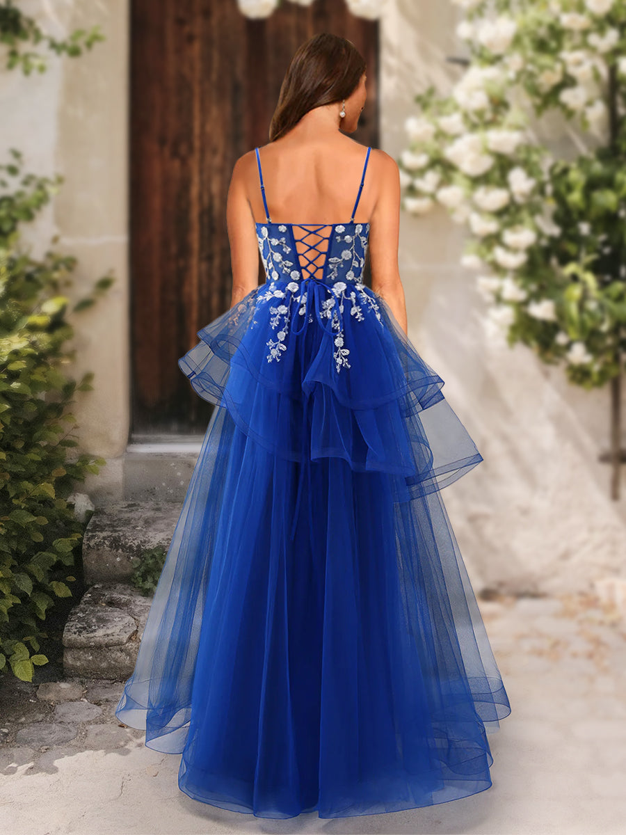A-Line/Princess V-Neck Sleeveless Applique Formal Dresses