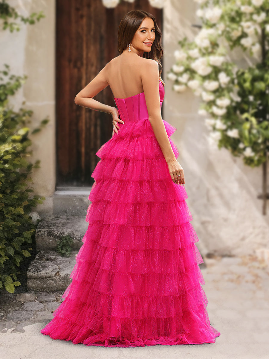 A-Line/Princess Strapless Ruffle Formal Dresses with Split Side