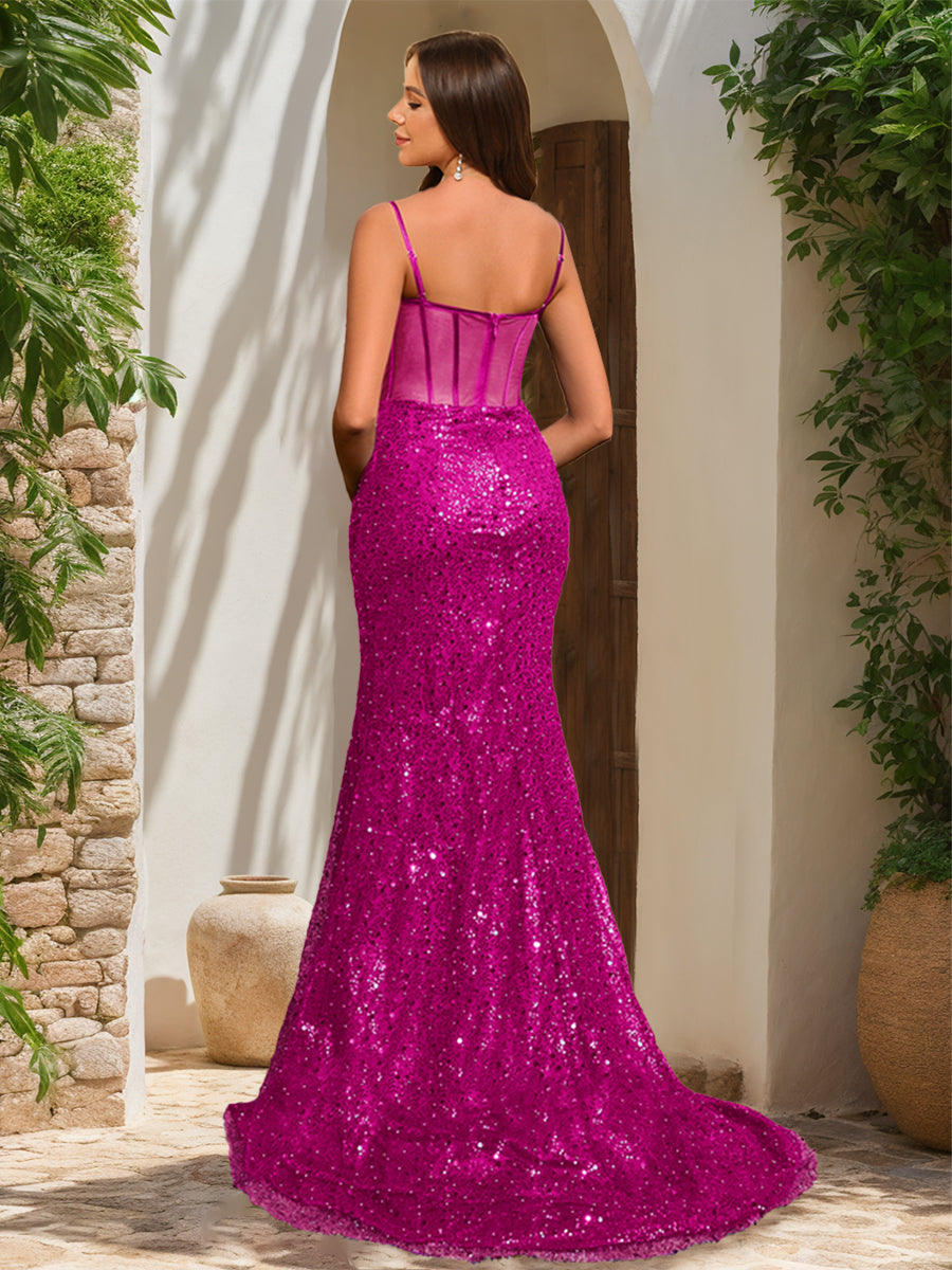Sheath/Column Sweetheart Sleeveless Split Side Formal Dresses